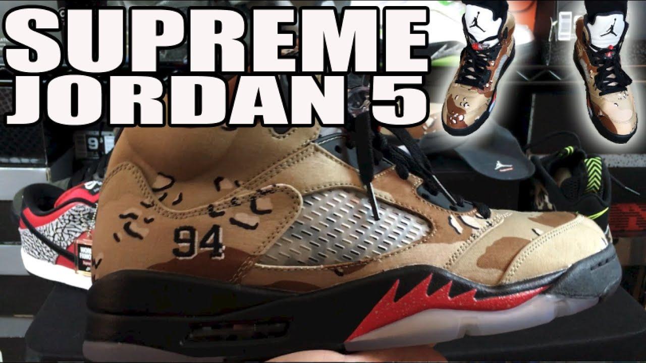 Camo Supreme Jordan Logo - Supreme x Air Jordan 5 V Camo Review (How I Copped! & On Feet)