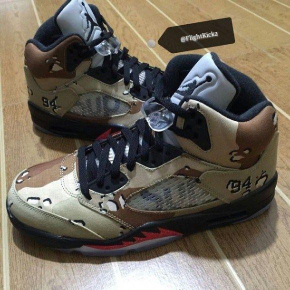 Camo Supreme Jordan Logo - Camo Makes Up This Supreme x Air Jordan 5 Retro Collaboration