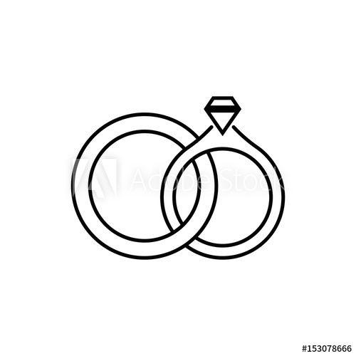 Two Linked Black Circle Logo - Two linked wedding rings illustration. Flat outline vector icon