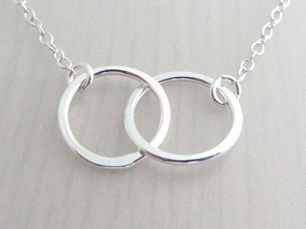 Two Linked Black Circle Logo - Sterling Silver Two Linked Circle Infinity Ring Necklace