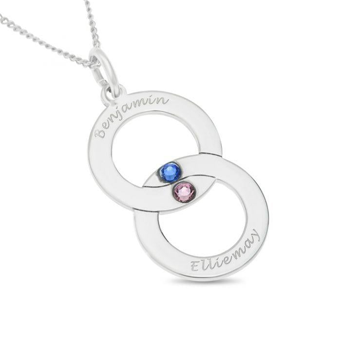 Two Linked Black Circle Logo - Sterling Silver Surface Engraved Crystal Birthstone Set Two Linked