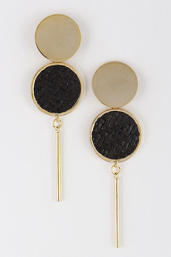 Two Linked Black Circle Logo - SBE1036 Gold Black Two Linked Circles Earrings 7KAB9 - Dangle