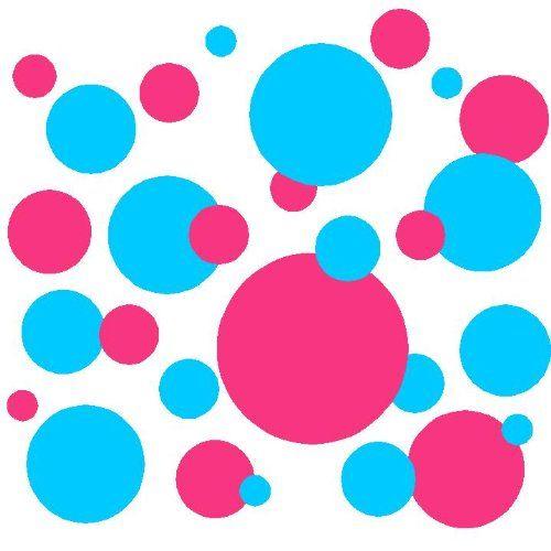 Pink and Blue Circle Logo - Set of 130 Sky Blue and Dark Pink Polka Dots Circles Wall Decor