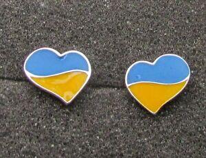 Blue and Yellow Heart Logo - Ukrainian Blue and Yellow Heart Flag Design Earrings, Studs, Small ...