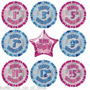 Pink and Blue Circle Logo - HELIUM 18 Foil Balloon 1st 18th Happy Birthday Party Balloons Pink