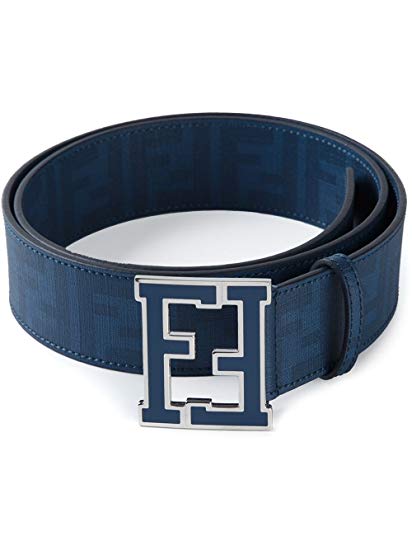 Blue Fendi Logo - Fendi Logo Reversible Zucca Leather Blue Navy New Belt Self Made at
