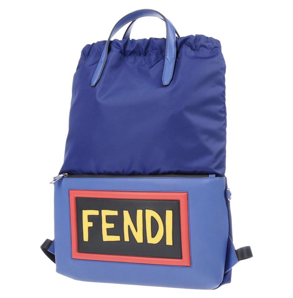 Blue Fendi Logo - Fendi Logo Leather Blue Backpack