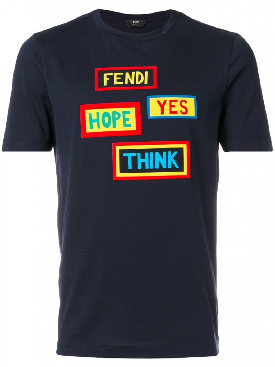 Blue Fendi Logo - Blue - FENDI Logo Printed T-shirt Mens T-Shirts & Vests Blue ...