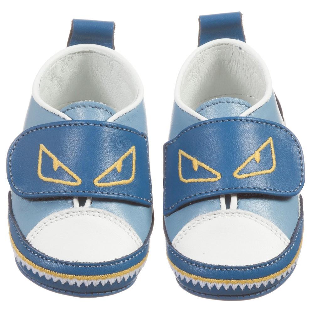 Blue Fendi Logo - Fendi Baby Boys Blue 'Monster' Logo Shoes