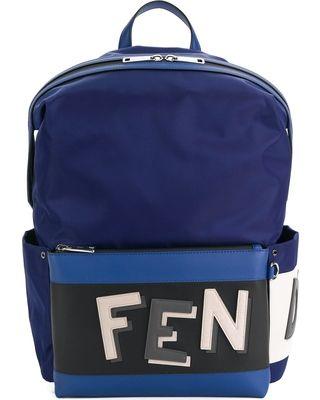 Blue Fendi Logo - Check Out These Major Bargains: Fendi logo embroidered backpack - Blue