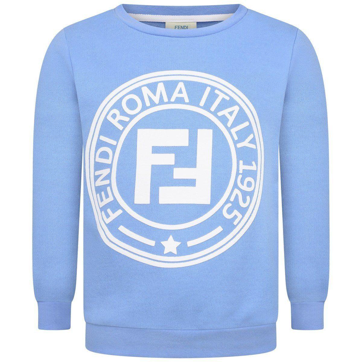 Blue Fendi Logo - Fendi Blue Logo Print Sweater