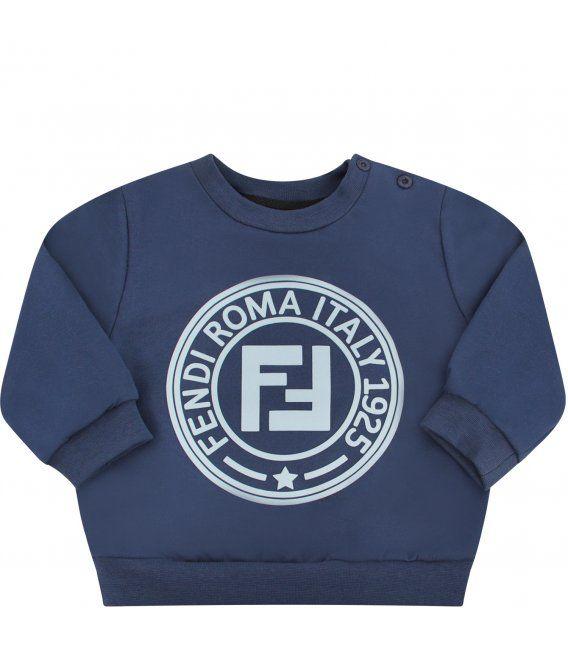 Blue Fendi Logo - FENDI KIDS Blue sweatshirt with light blue logo - CoccoleBimbi