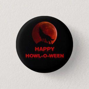 Black Wolf Red Moon Logo - Blood Moon Buttons & Pins - Decorative Button Pins | Zazzle