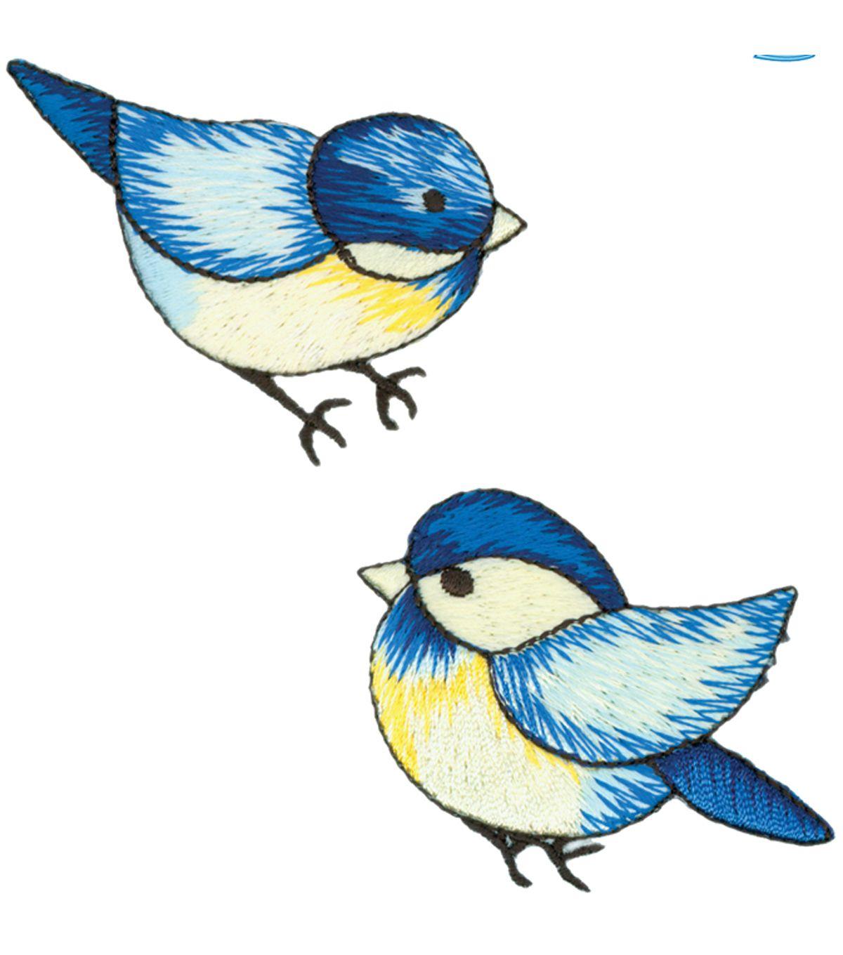 Two Blue Bird Logo - Wrights Iron-On Appliques-Blue Birds 1-3/4