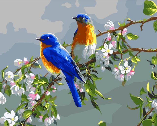 Two Blue Bird Logo - DIY Home decora Stand in two blue birds Painting By Numbers