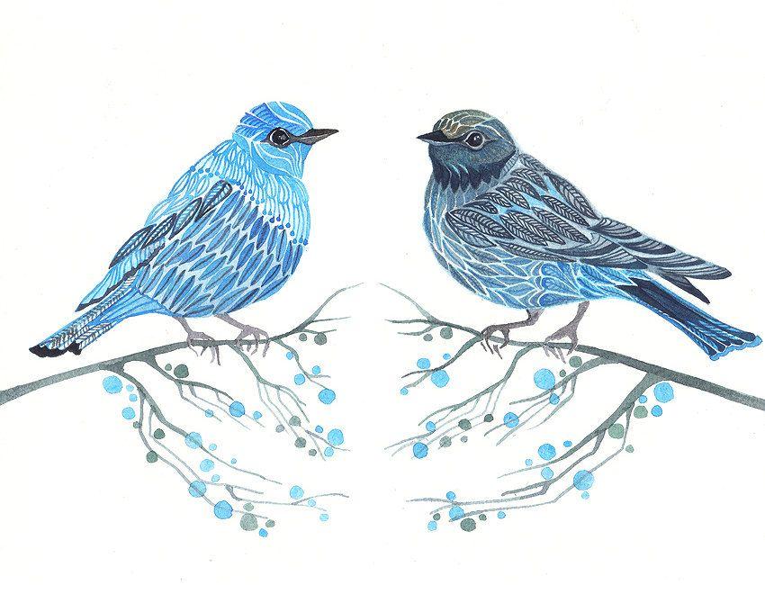 Two Blue Bird Logo - Blue Birds Couple Art Print