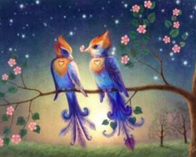 Two Blue Bird Logo - Phoenix Firebird Diamond Mosaic Two blue birds 3D DIY Eat Birds