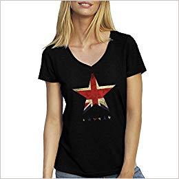 Red White and Black Star Clothing Company Logo - David Bowie Black Star UK Flag Black T Shirt V Neck For Ladies X