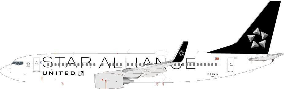 United Star Alliance Logo - JC Wings die cast model United Airlines B737-800 N76516 Star ...