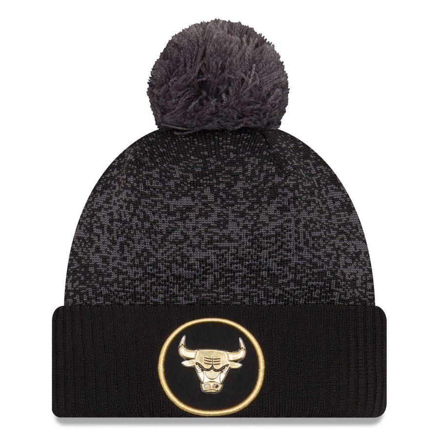Black and Gold Bulls Logo - Men's Chicago Bulls New Era Black On-Court Gold Logo Cuffed Knit Hat ...