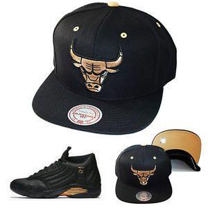 Black and Gold Bulls Logo - Mitchell & Ness NBA Chicago Bulls Snapback Hat Air Jordan 14 DMP ...