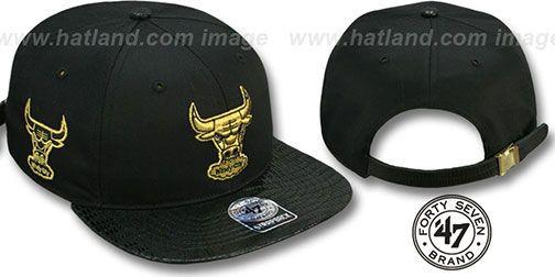 Black and Gold Bulls Logo - Bulls JULIGUNK STRAPBACK Black-Gold Hat by Twins 47 Brand