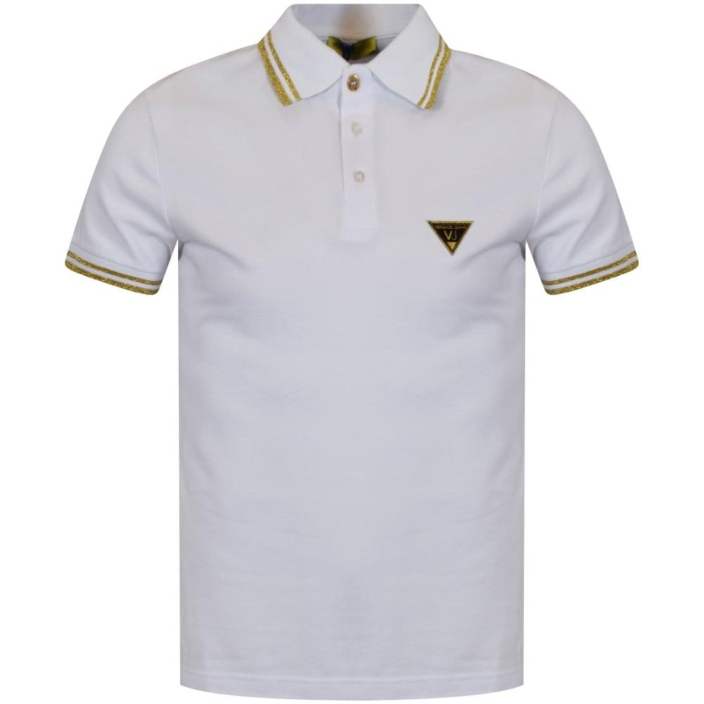 Gold Polo Logo - VERSACE JEANS Versace Jeans White & Gold Logo Polo Shirt