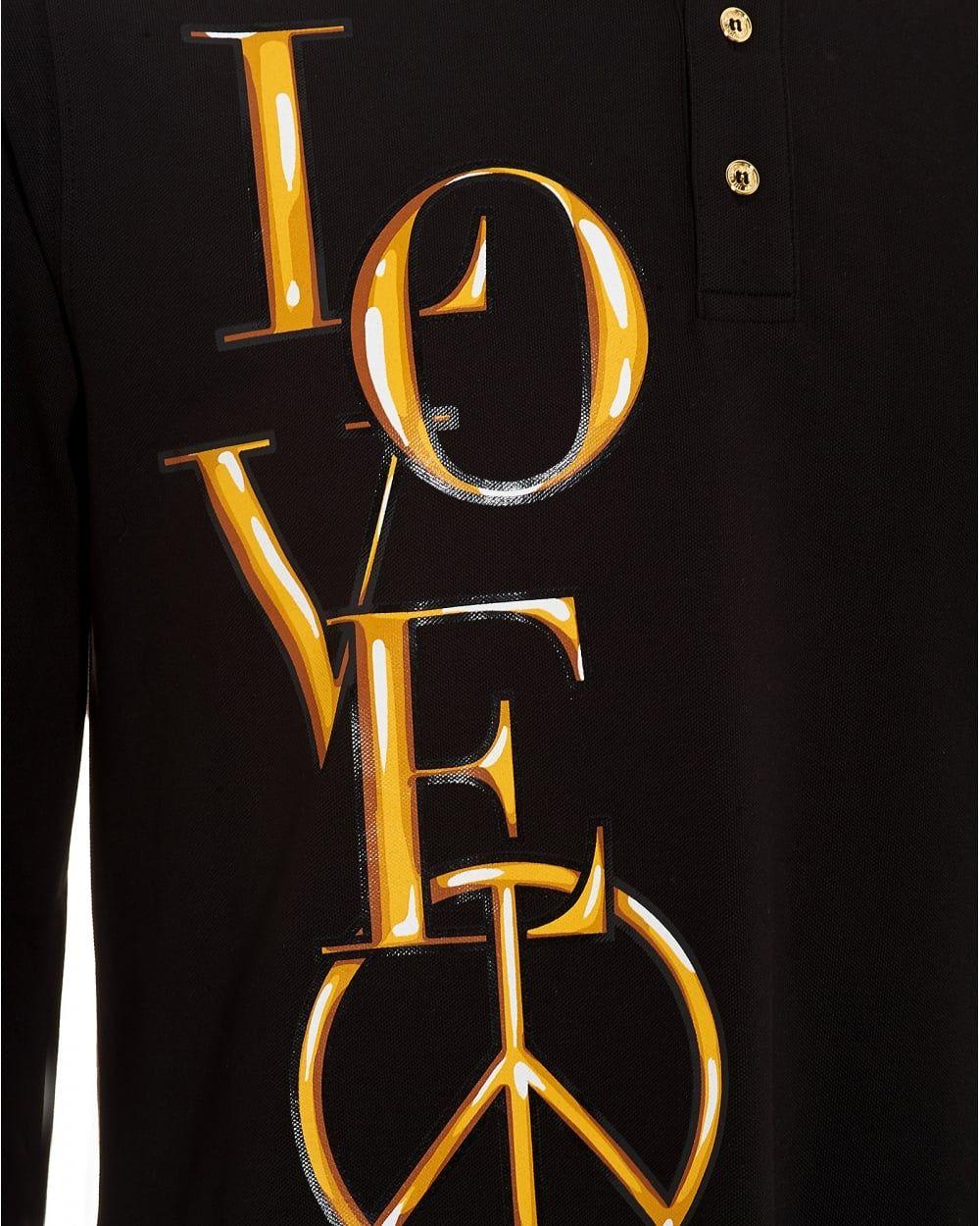 Gold Polo Logo - Love Moschino Mens Polo Shirt, Gold Graphic Logo Black Polo