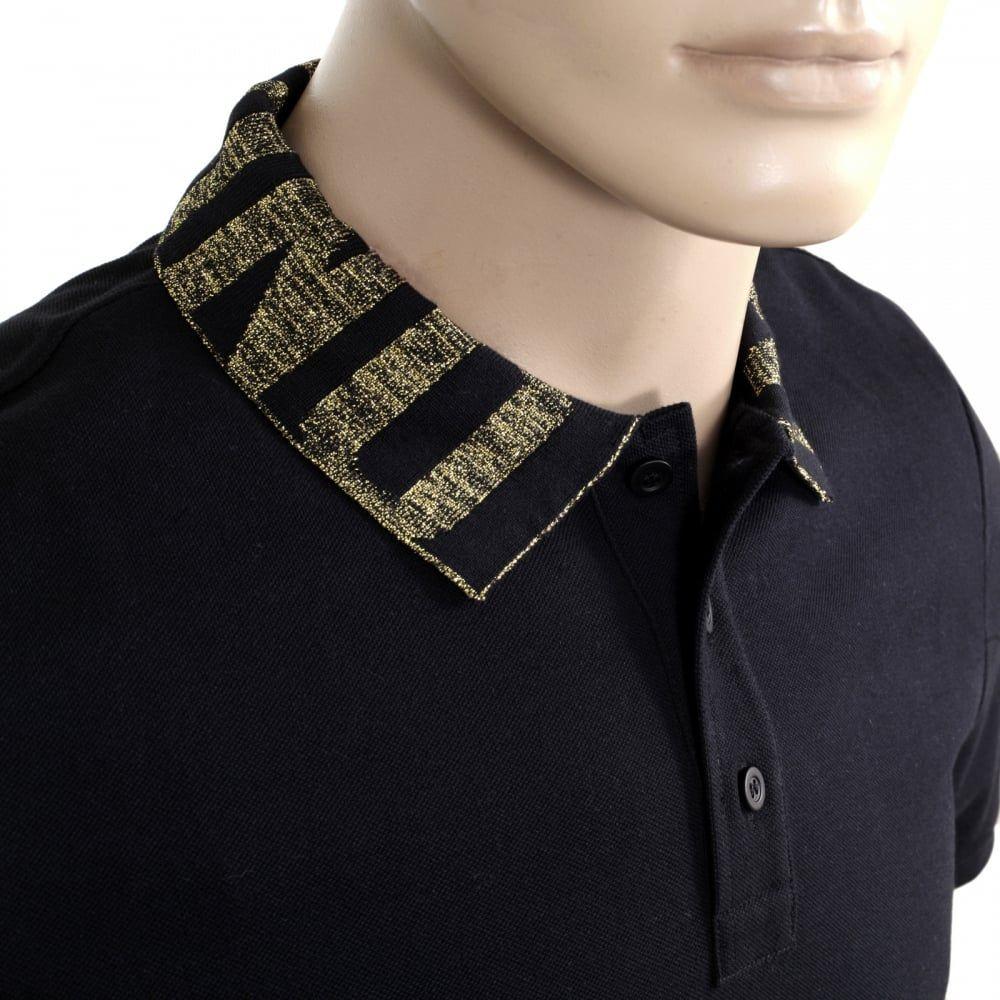 Gold Polo Logo - Cotton Black Polo Shirt for Men