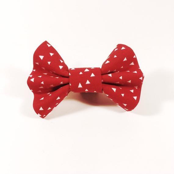 Red Bow Tie with White Triangles Logo - Dog/Cat Slip-on Collar Bow Tie Bright Red and White | Etsy