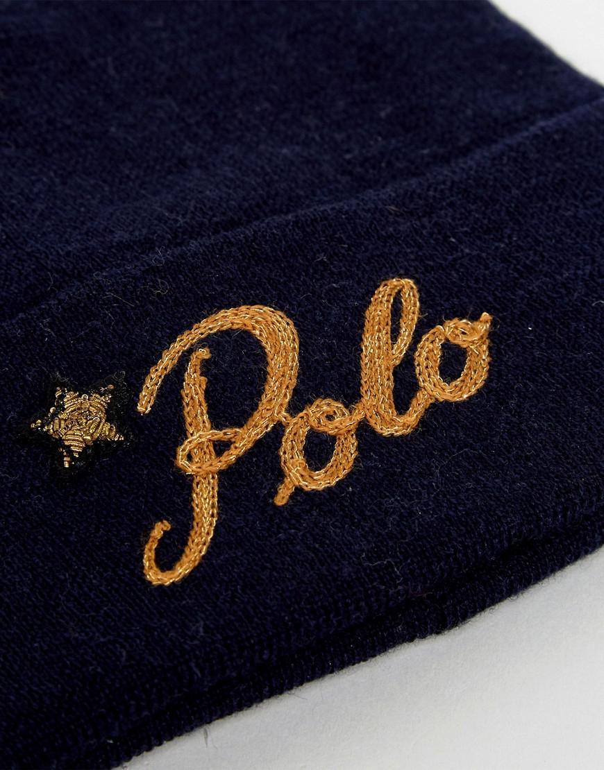 Gold Polo Logo - Polo Ralph Lauren Wool Beanie With Gold Logo in Blue