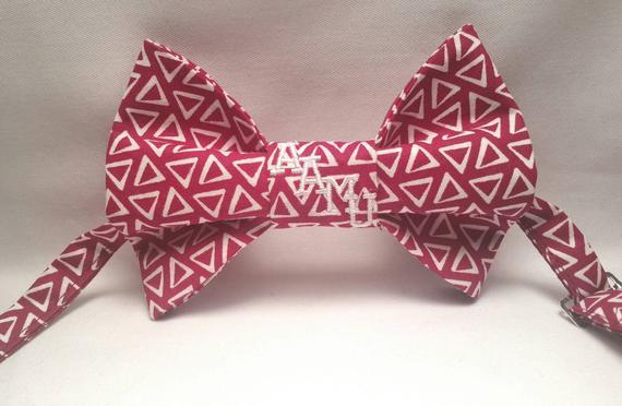 Red Bow Tie with White Triangles Logo - Alabama A&M University acronym monogrammed Triangle Fabric | Etsy