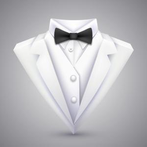 Red Bow Tie with White Triangles Logo - Suit With Red Bow Tie Vector