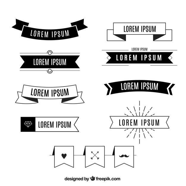 Black and White Ribbon Logo - Pack of vintage black and white ribbons Vector | Free Download