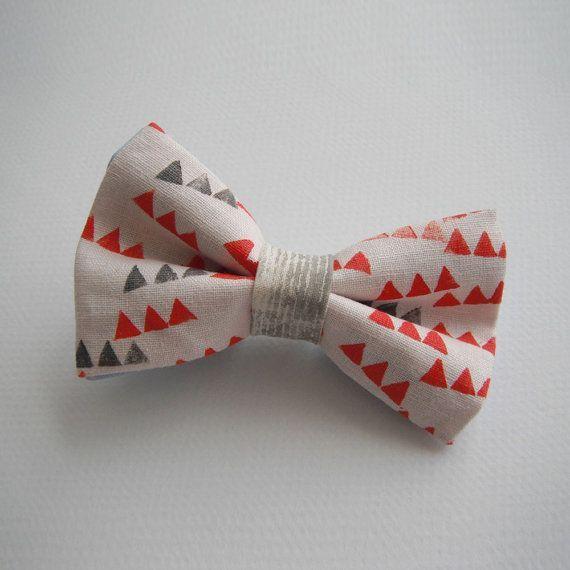 Red Bow Tie with White Triangles Logo - Playful Red Triangle Graphic Clip on Bow Tie for Wedding & Gift