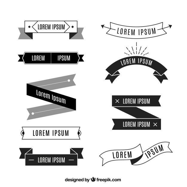 Black and White Ribbon Logo - Flat black and white ribbons Vector | Free Download