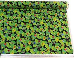 Blue and Yellow with Green Leaves That Are 3 Logo - Kids Bugs Leaves Black Yellow Blue Green 100% Cotton Fabric Material ...