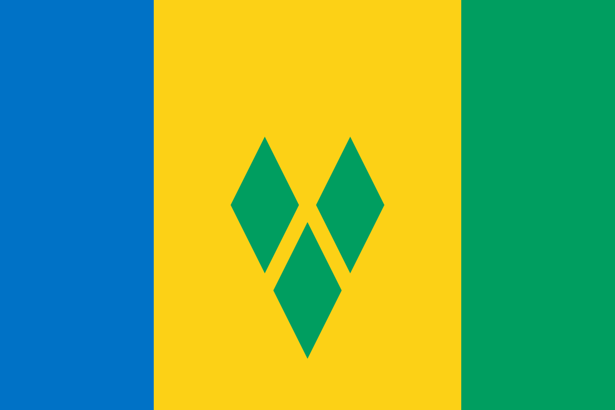 Blue and Yellow with Green Leaves That Are 3 Logo - Flag of Saint Vincent and the Grenadines