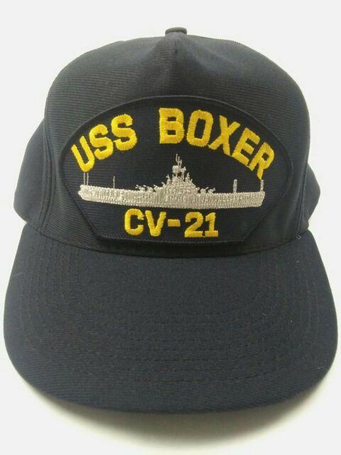 Blue Eagle Crest Logo - Vintage Eagle Crest USS BOXER CV 21 Navy Blue Snapback Patch Hat USA