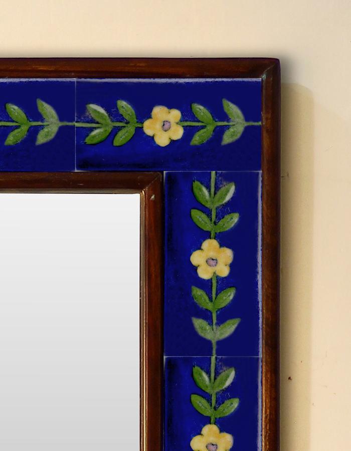 Blue and Yellow with Green Leaves That Are 3 Logo - Blue Embossed Tiled Mirror with Yellow Flowers and Green Leaves 12 ...