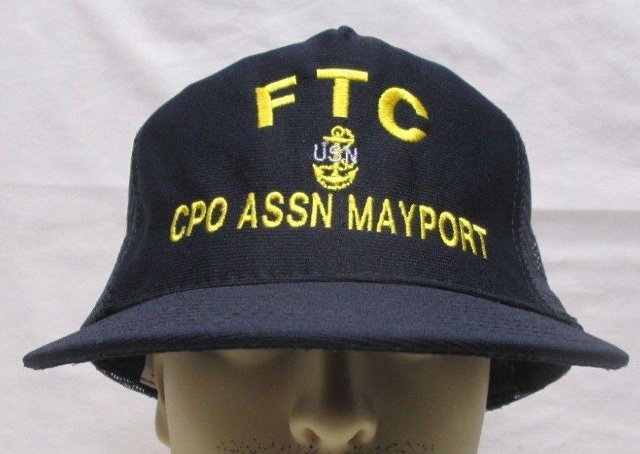 Blue Eagle Crest Logo - Vintage Navy Mesh Snapback Hat FTC USN CPO Eagle Assn Mayport USA