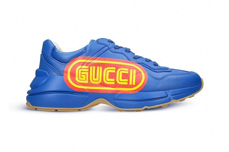 Shoes Hypebeast Logo - Gucci Rhyton SEGA Leather Sneaker Blue Release