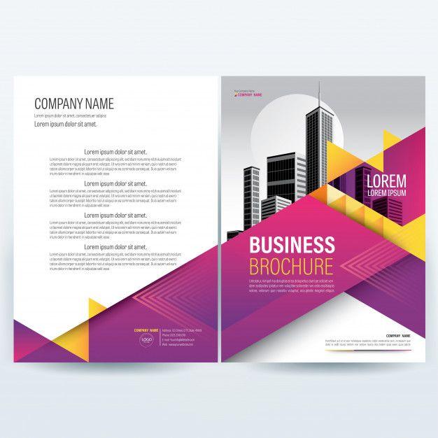 Yellow Triangle Company Logo - Purple business Brochure template with yellow triangle elements ...