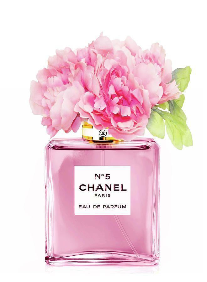 Pink Chanel Flower Logo - Chanel N5 Pink With Flowers Mixed Media