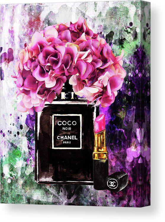 Pink Chanel Flower Logo - Chanel Perfume With Pink Flowers Canvas Print / Canvas Art by Del Art