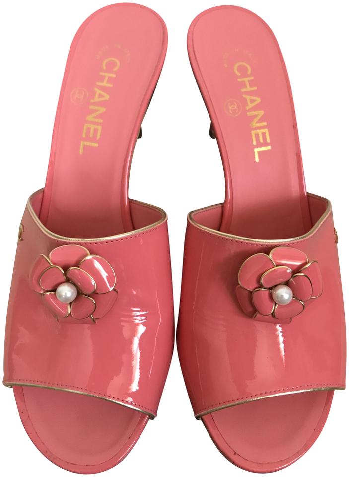Pink Chanel Flower Logo - Chanel Pink Patent Leather Camellia Flower Logo Mule Pumps Size EU ...