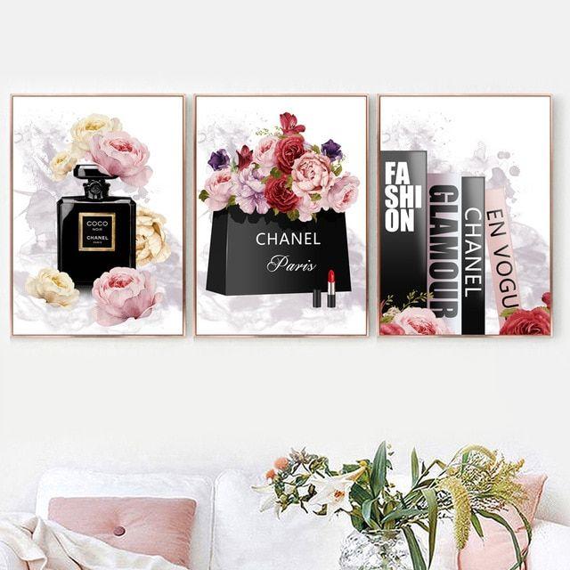 Perfume Flower Logo - Paris Perfume Rose Fashion Logo Posters And Prints Wall Art Canvas