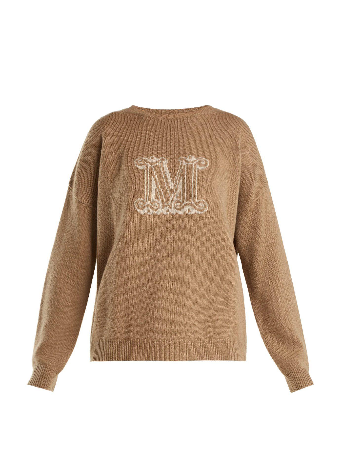 Max Mara Logo - Max Mara Logo Intarsia Cashmere Knit Sweater In Neutrals | ModeSens
