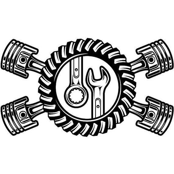 Mechanic Art Logo - Mechanic Logo 23 Pistons Crossed Motor Engine Gear Wrench | Etsy