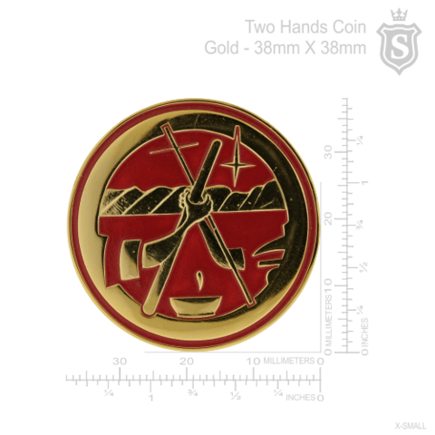 Two Hands On a Red Circle Logo - Two Hands Coin Gold 38mm – Suarez Arts